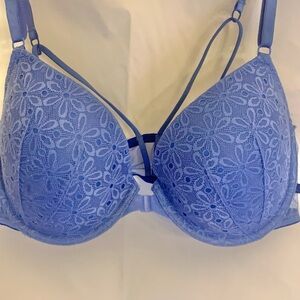 Victoria's Secret Lined Demi Racerback Underwire Bra Blue Front Closure 36D